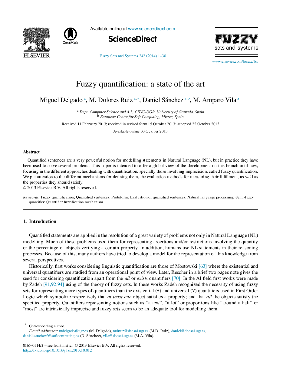 Fuzzy quantification: a state of the art