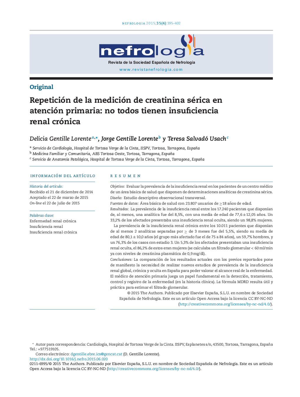 Repetición de la medición de creatinina sérica en atención primaria: no todos tienen insuficiencia renal crónica