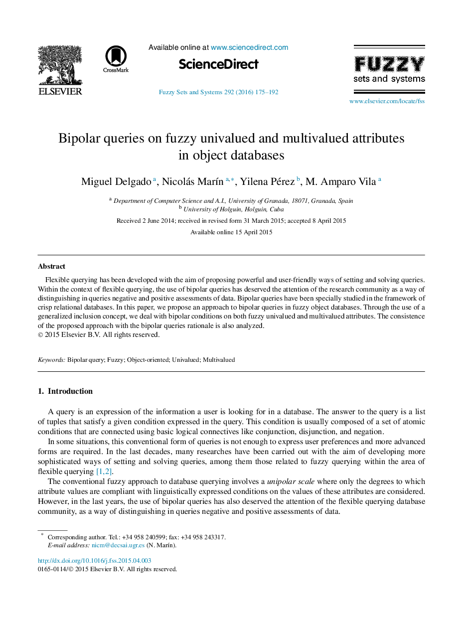 Bipolar queries on fuzzy univalued and multivalued attributes in object databases