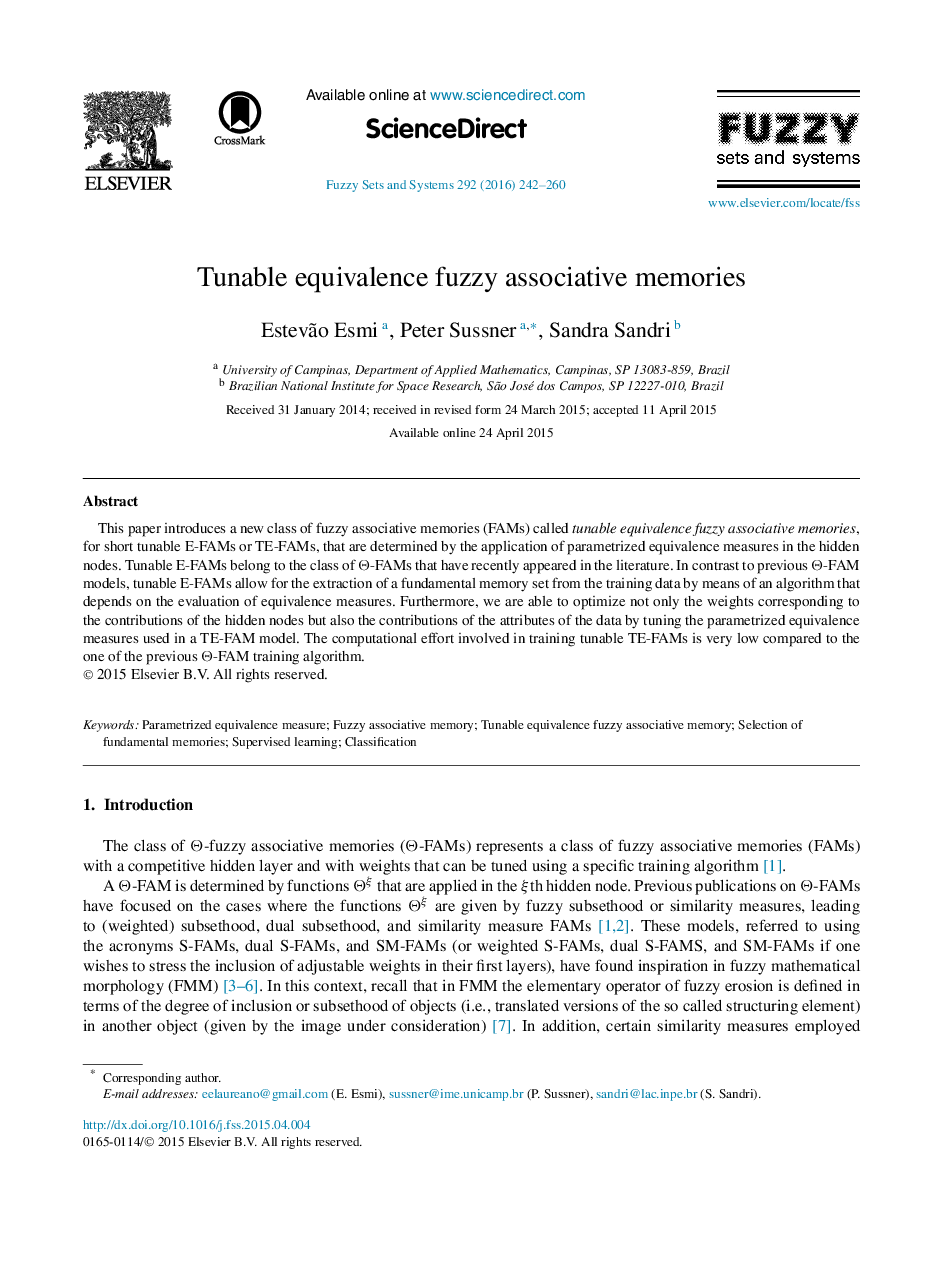 Tunable equivalence fuzzy associative memories