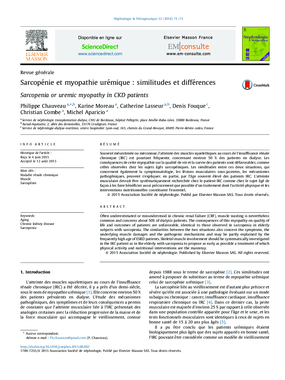 عکس صفحه اول مقاله: Sarcopénie et myopathie urémique : similitudes et différences Sarcopénie et myopathie urémique : similitudes et différences