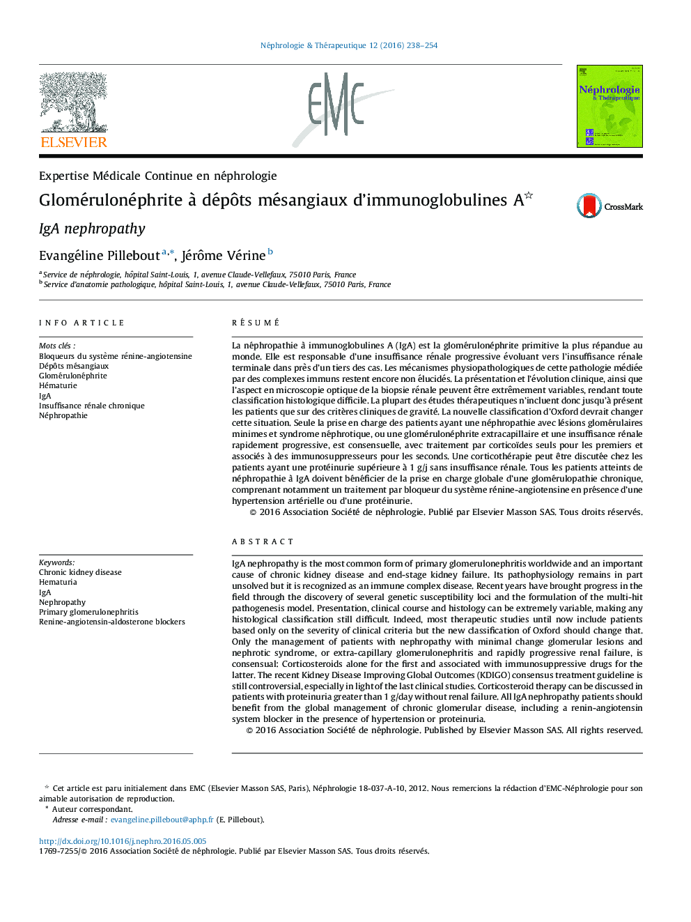 عکس صفحه اول مقاله: Glomérulonéphrite à dépôts mésangiaux d’immunoglobulines A Glomérulonéphrite à dépôts mésangiaux d’immunoglobulines A