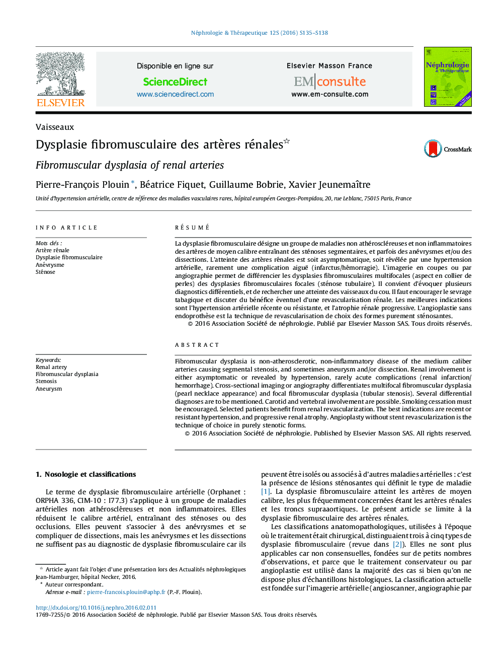عکس صفحه اول مقاله: Dysplasie fibromusculaire des artères rénales Dysplasie fibromusculaire des artères rénales