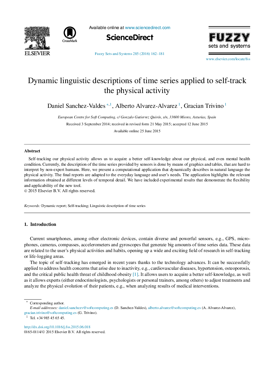 Dynamic linguistic descriptions of time series applied to self-track the physical activity