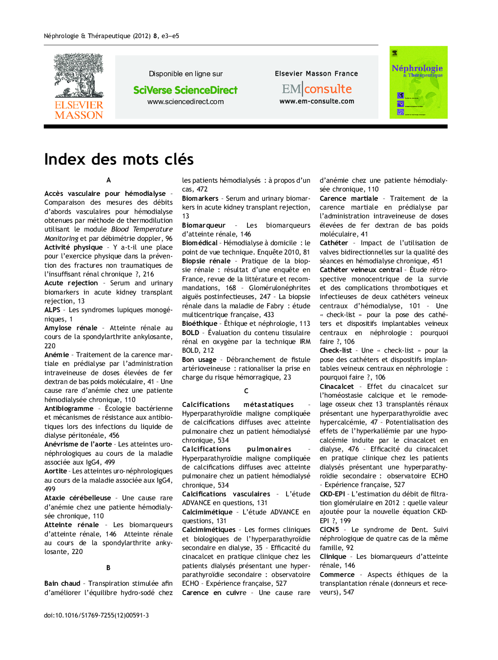عکس صفحه اول مقاله: Index des mots cles Index des mots cles