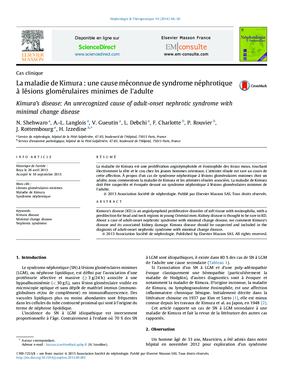 La maladie de Kimura : une cause méconnue de syndrome néphrotique à lésions glomérulaires minimes de l’adulte