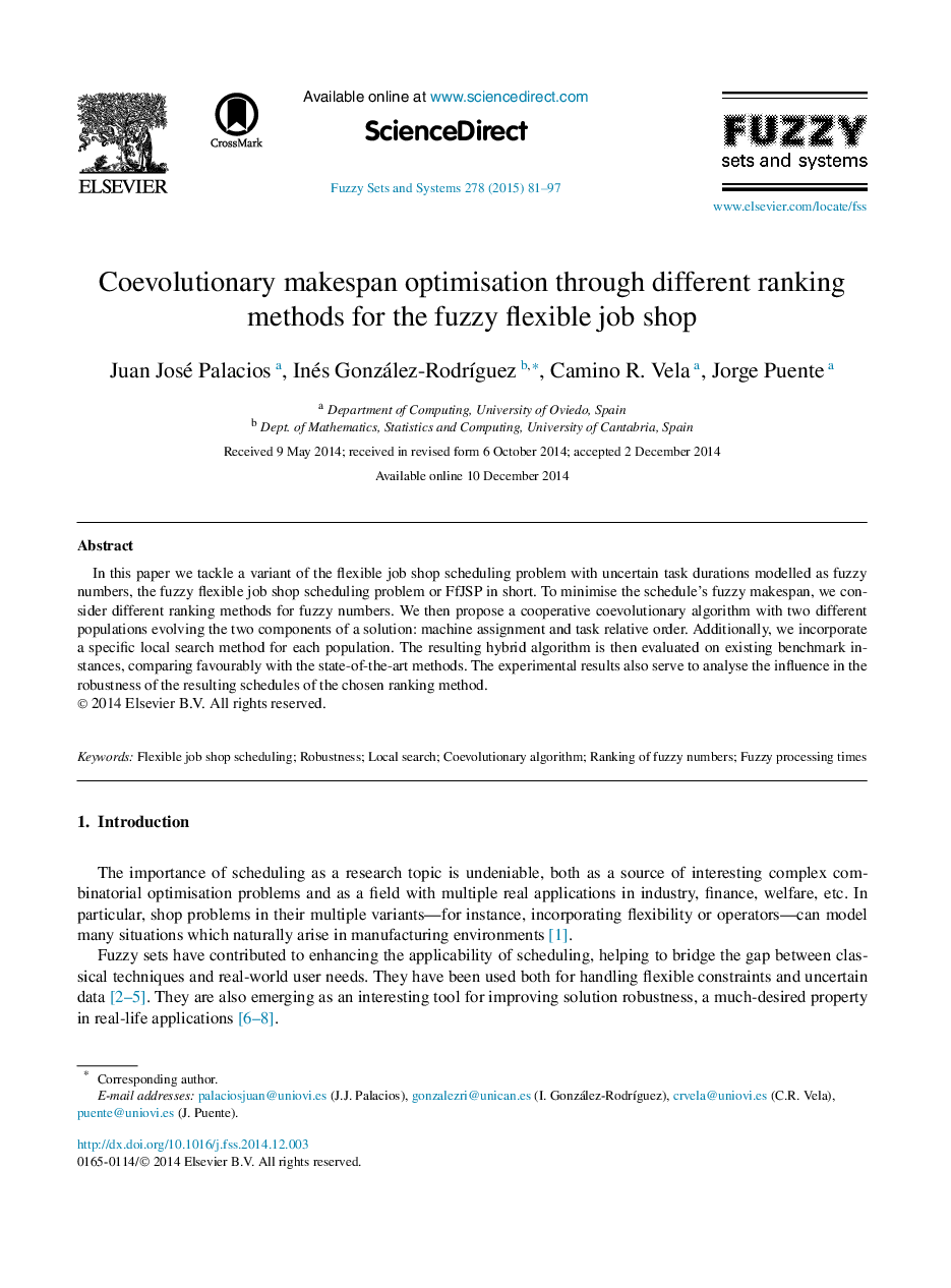 Coevolutionary makespan optimisation through different ranking methods for the fuzzy flexible job shop