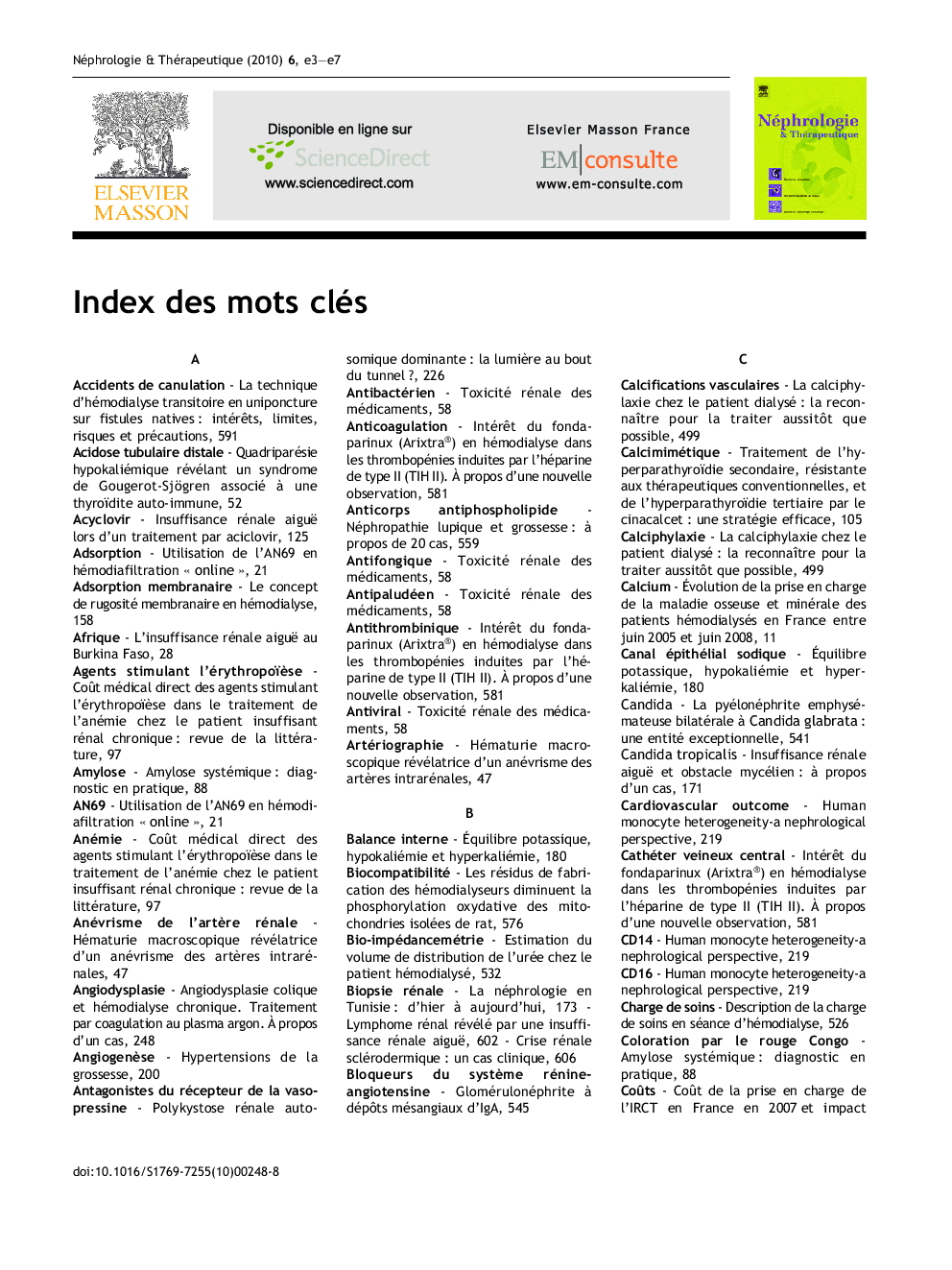 عکس صفحه اول مقاله: Index des mots clés Index des mots clés