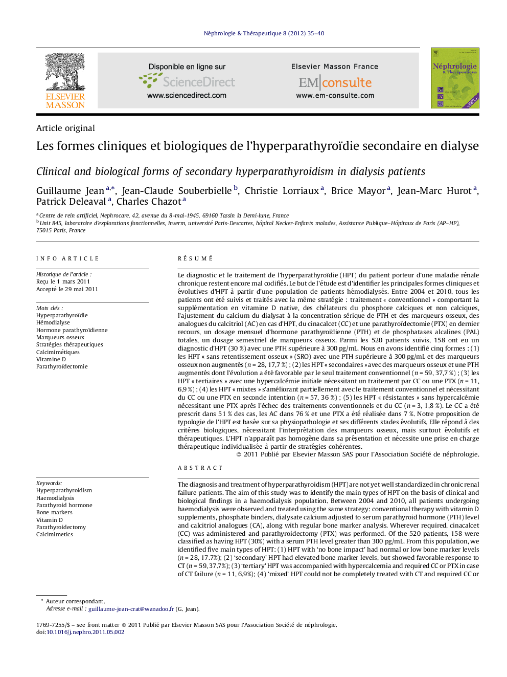 Les formes cliniques et biologiques de l’hyperparathyroïdie secondaire en dialyse