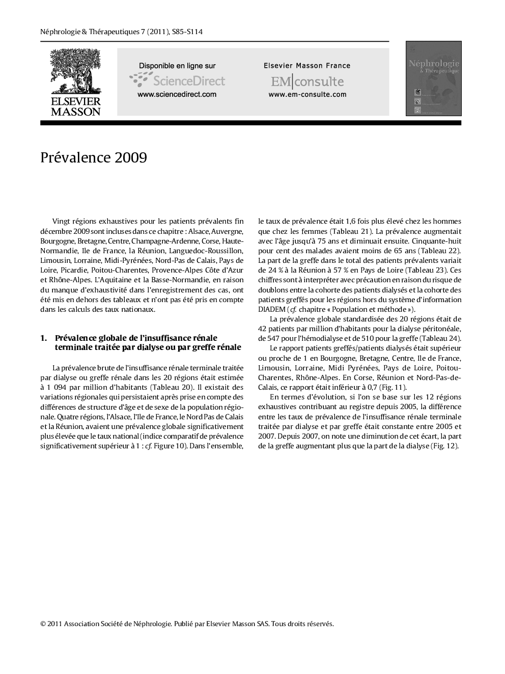 Prévalence 2009