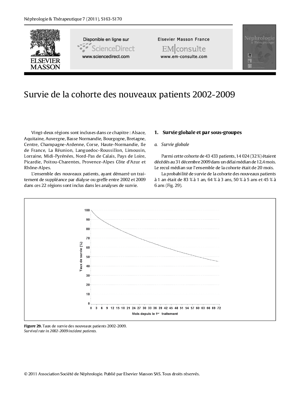 Survie de la cohorte des nouveaux patients 2002-2009