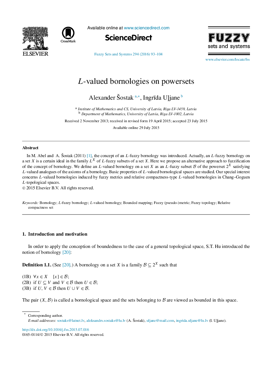 L-valued bornologies on powersets