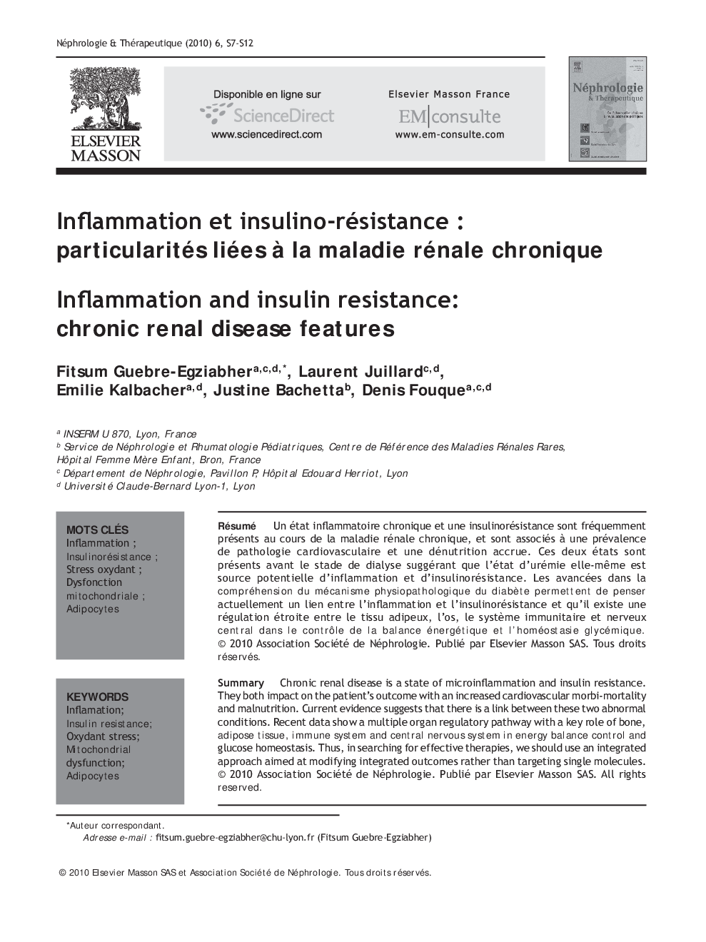 عکس صفحه اول مقاله: Inflammation et insulino-résistance : particularités liées à la maladie rénale chronique Inflammation et insulino-résistance : particularités liées à la maladie rénale chronique