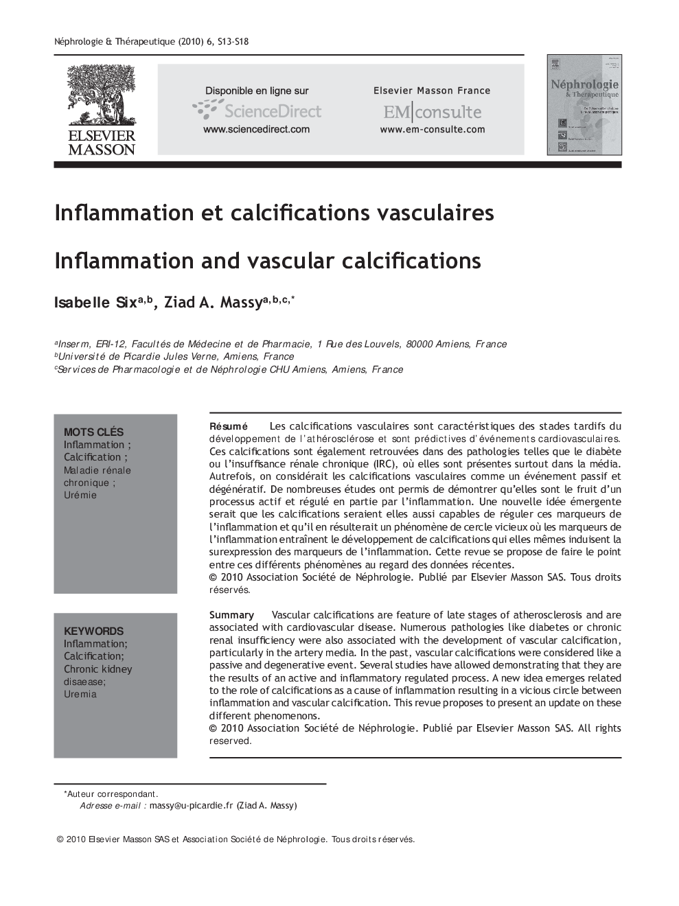 عکس صفحه اول مقاله: Inflammation et calcifications vasculaires Inflammation et calcifications vasculaires