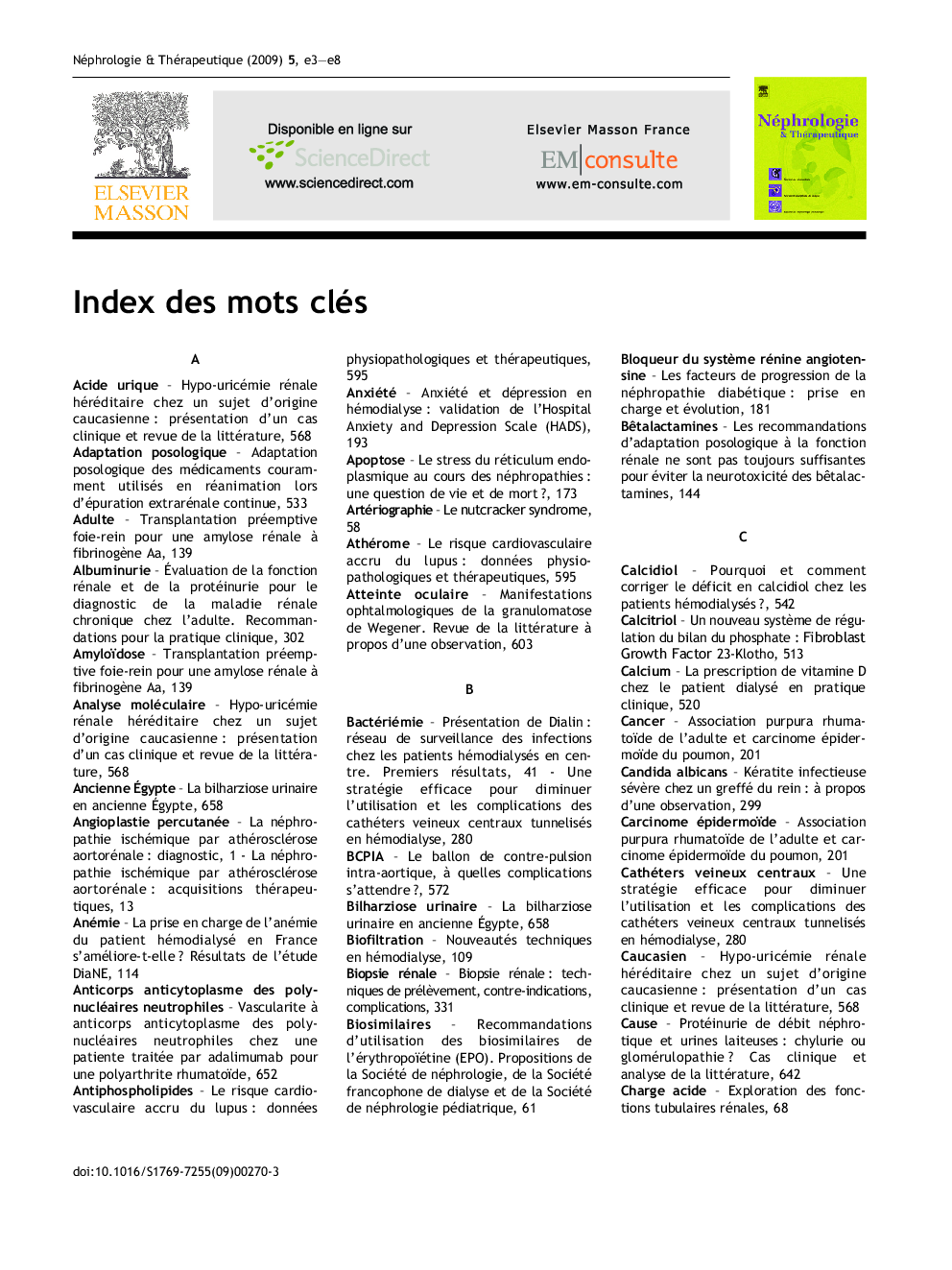 عکس صفحه اول مقاله: Index des mots clés Index des mots clés