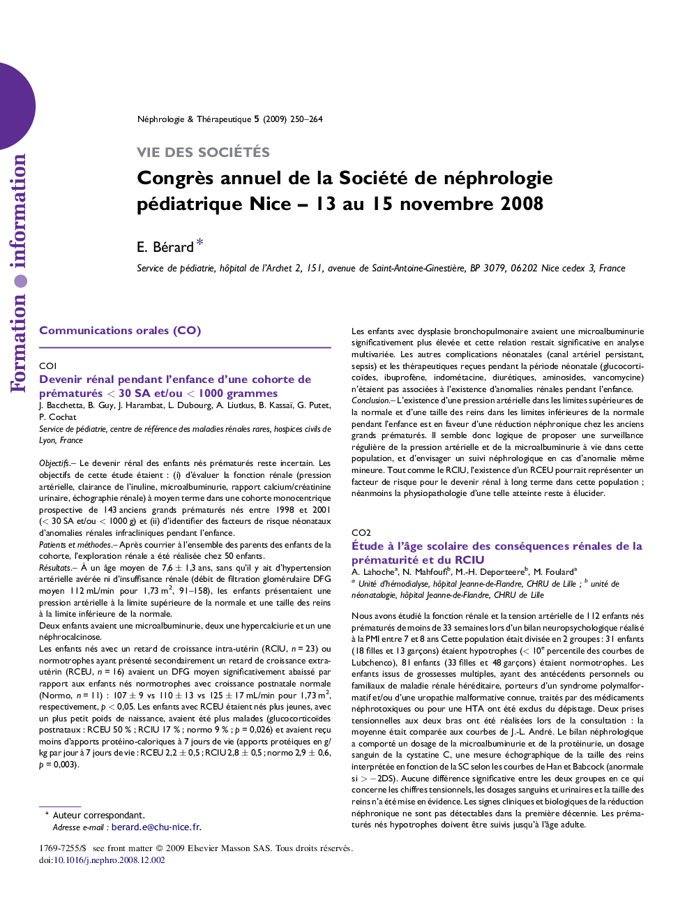 عکس صفحه اول مقاله: Congres Annuel de la Societe de Nephrologie Pediatrique Nice - 13 au 15 novembre 2008 Congres Annuel de la Societe de Nephrologie Pediatrique Nice - 13 au 15 novembre 2008