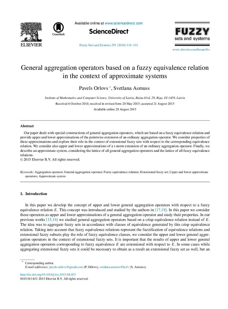 General aggregation operators based on a fuzzy equivalence relation in the context of approximate systems