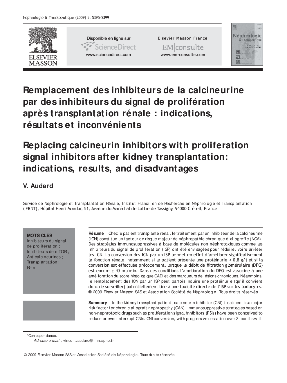 Remplacement des inhibiteurs de la calcineurine par des inhibiteurs du signal de prolifération après transplantation rénale : indications, résultats et inconvénients