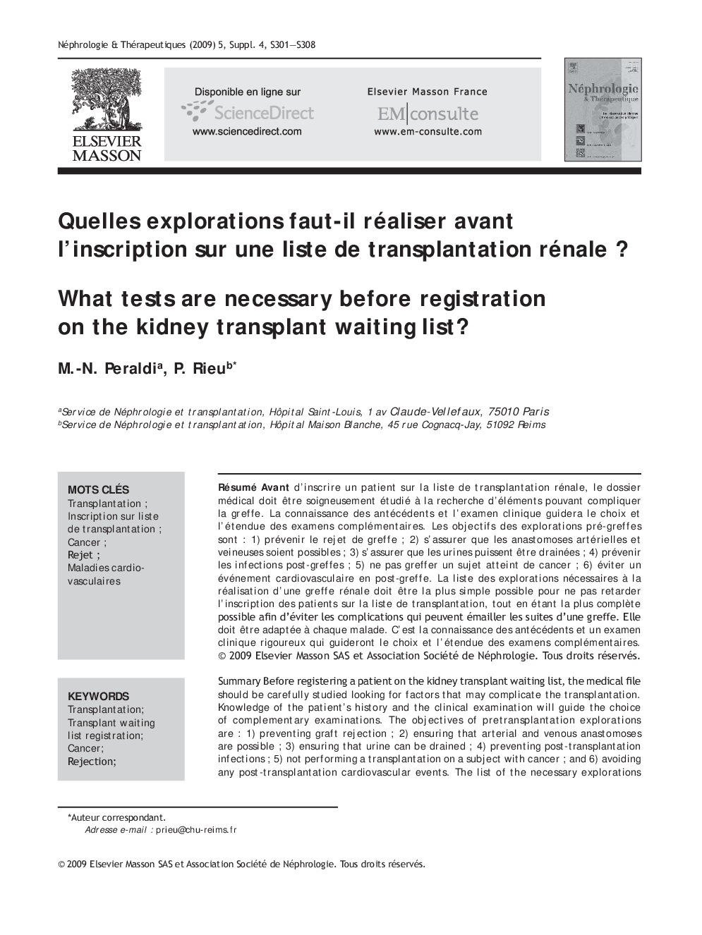 عکس صفحه اول مقاله: Quelles explorations faut-il réaliser avant l’inscription sur une liste de transplantation rénale ? Quelles explorations faut-il réaliser avant l’inscription sur une liste de transplantation rénale ?