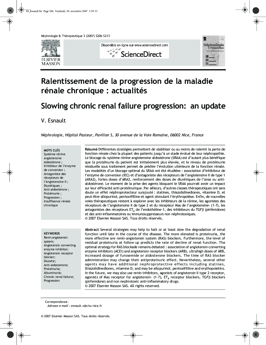 عکس صفحه اول مقاله: Ralentissement de la progression de la maladie rénale chronique : actualités Ralentissement de la progression de la maladie rénale chronique : actualités