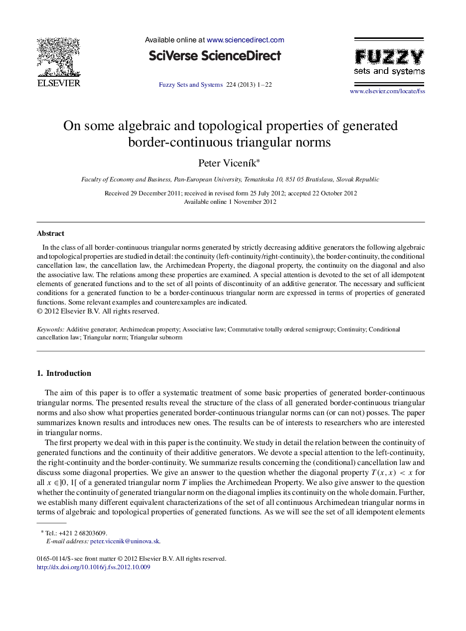 On some algebraic and topological properties of generated border-continuous triangular norms