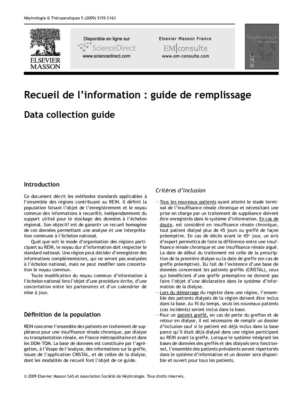عکس صفحه اول مقاله: Recueil de l'information : guide de remplissage Recueil de l'information : guide de remplissage