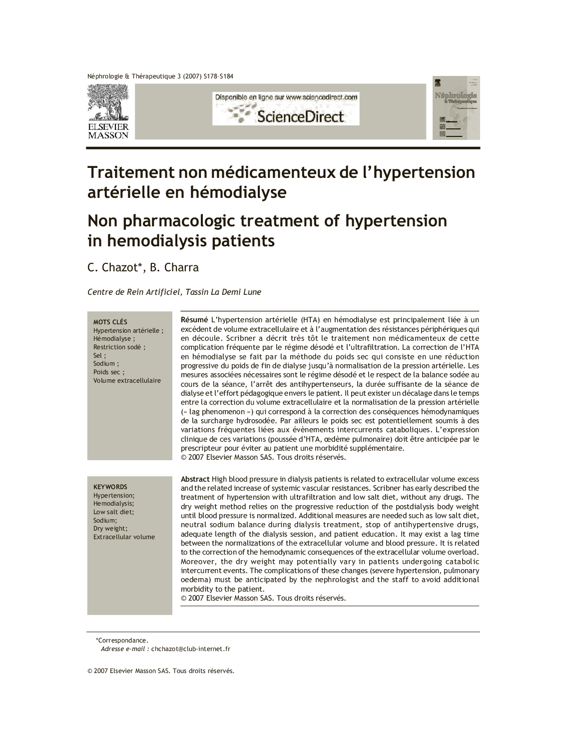 Traitement non médicamenteux de l’hypertension artérielle en hémodialyse