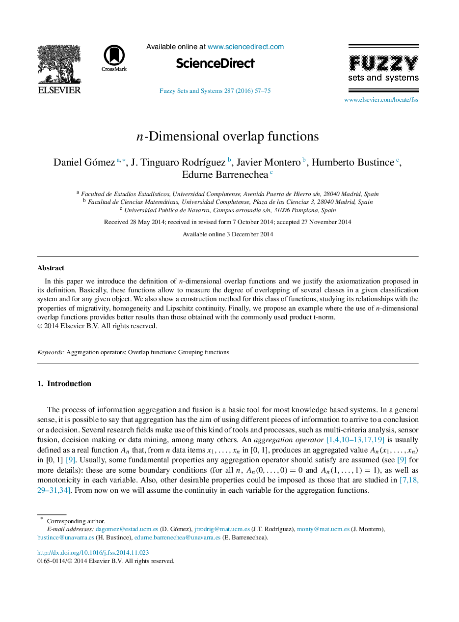 n-Dimensional overlap functions