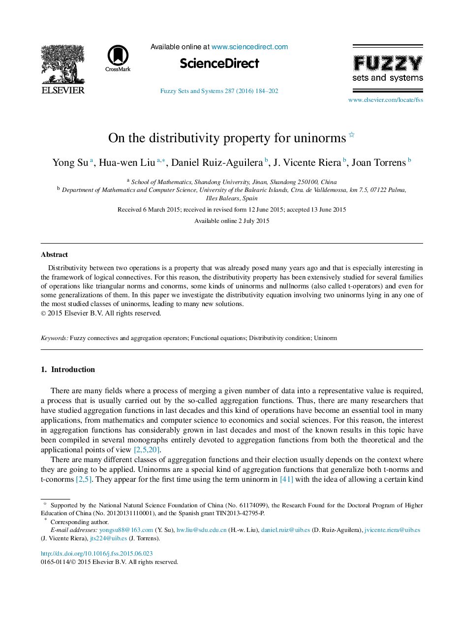 On the distributivity property for uninorms 