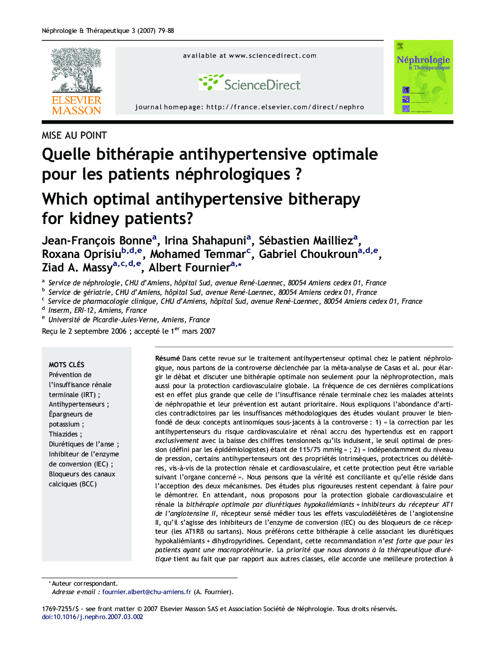 Quelle bithérapie antihypertensive optimale pour les patients néphrologiques ?
