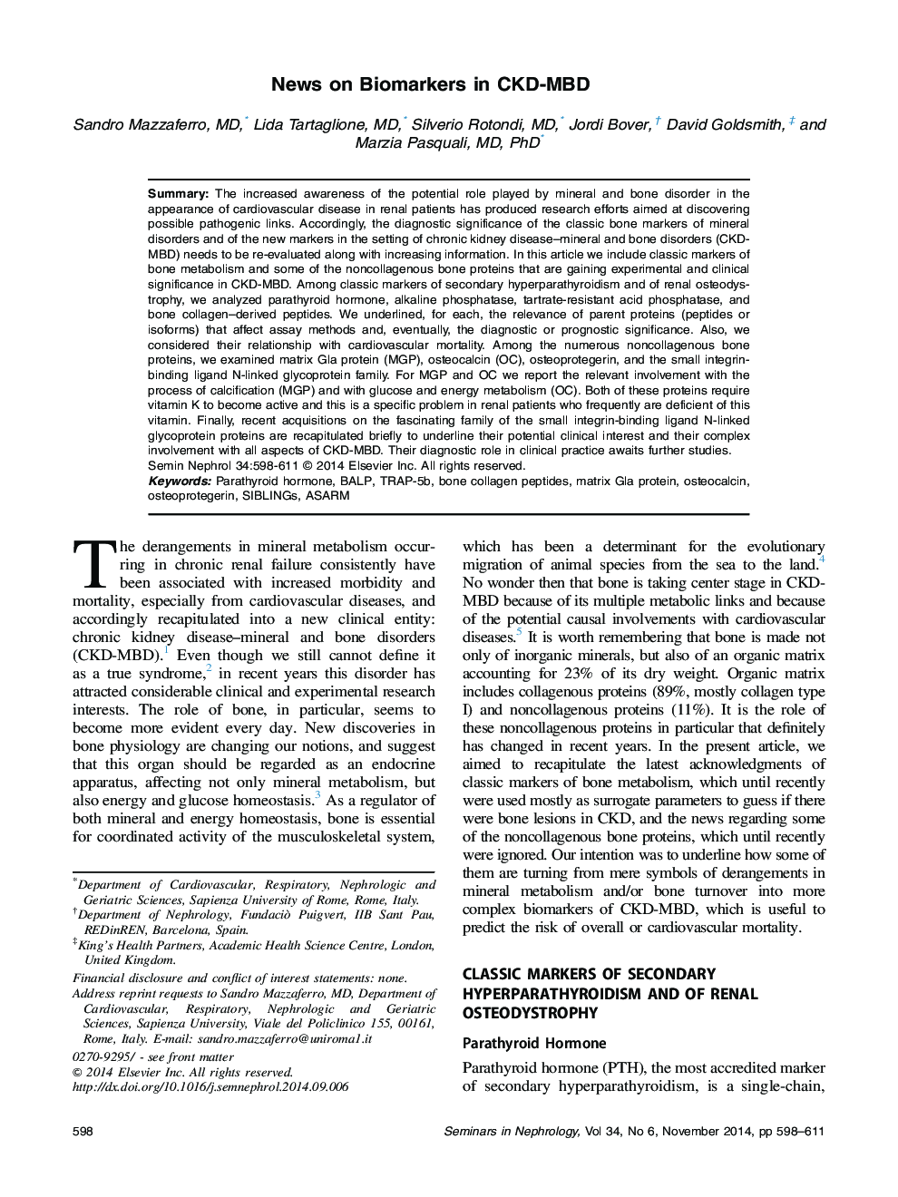 News on Biomarkers in CKD‐MBD 