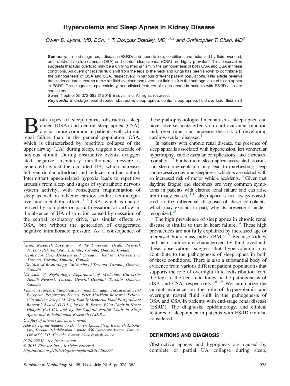 Hypervolemia and Sleep Apnea in Kidney Disease 