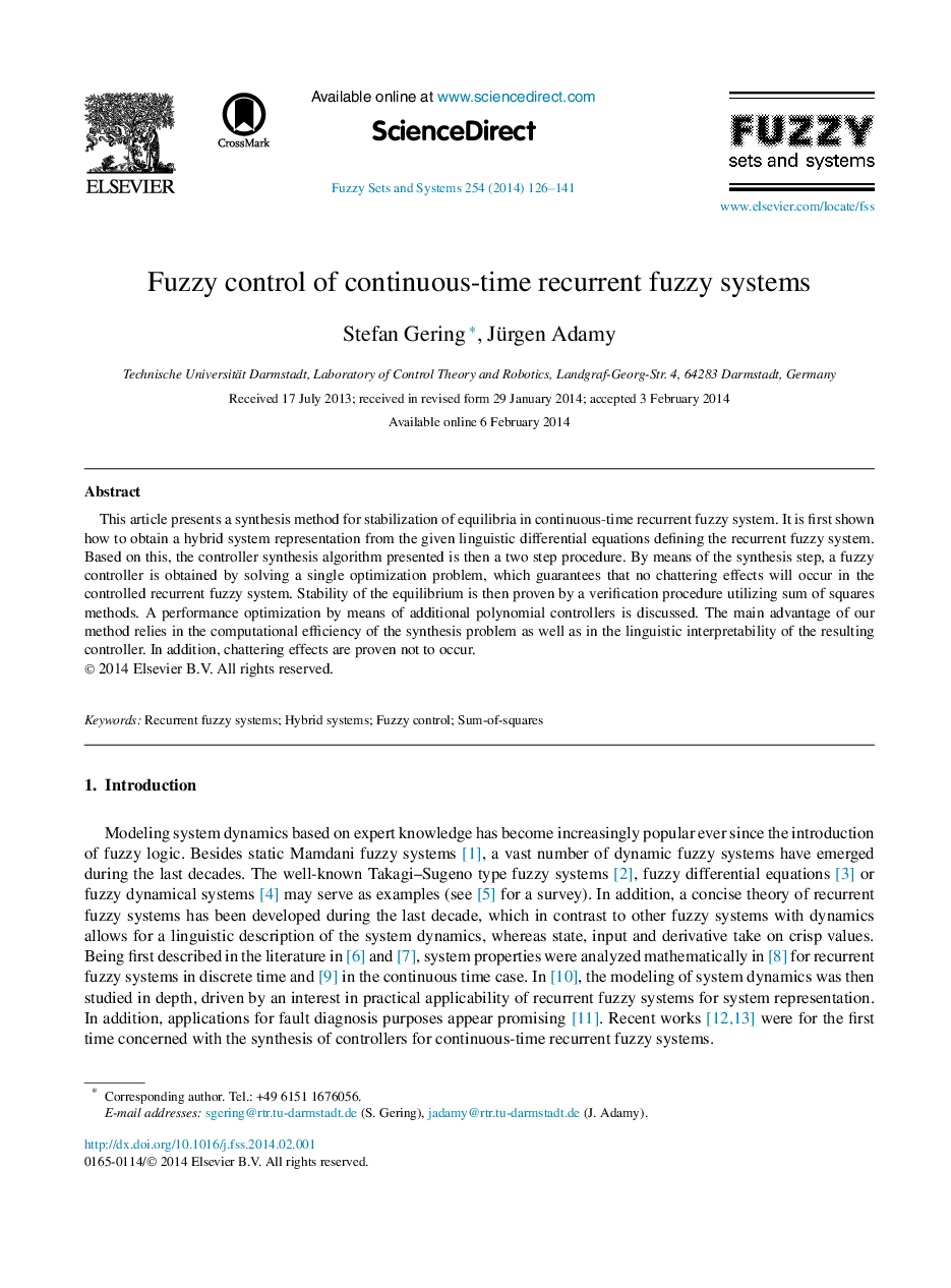 Fuzzy control of continuous-time recurrent fuzzy systems