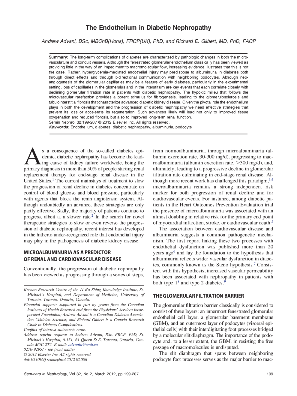 The Endothelium in Diabetic Nephropathy 