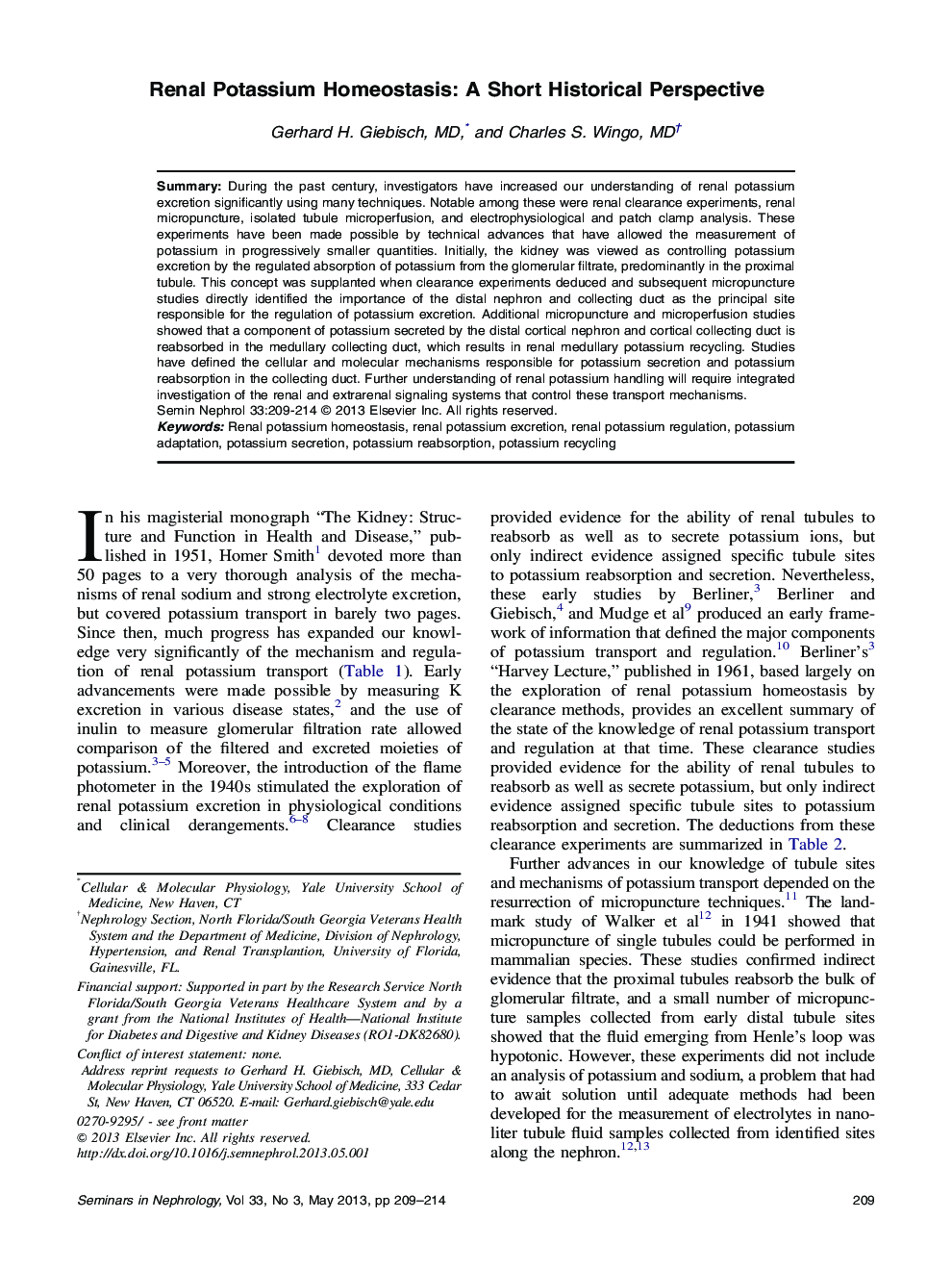 Renal Potassium Homeostasis: A Short Historical Perspective 