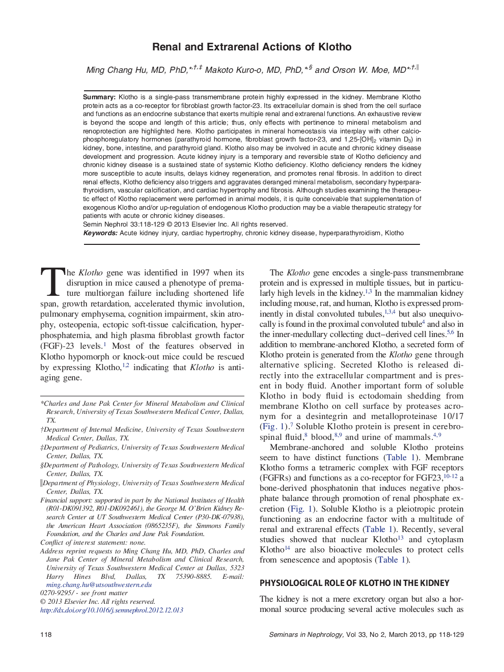 Renal and Extrarenal Actions of Klotho