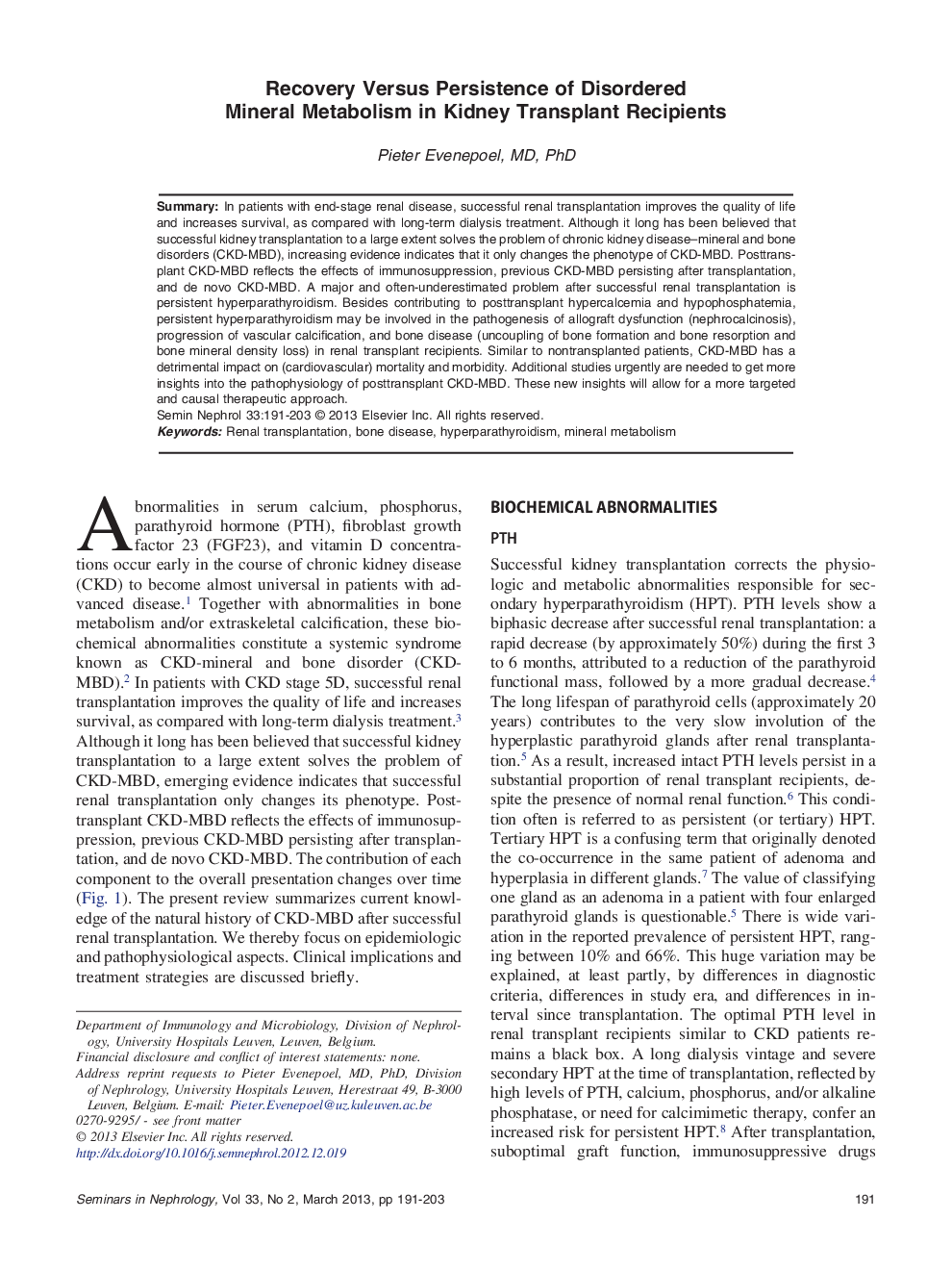 Recovery Versus Persistence of Disordered Mineral Metabolism in Kidney Transplant Recipients 