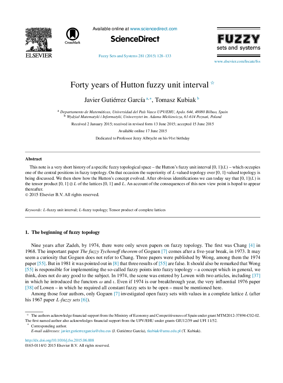 Forty years of Hutton fuzzy unit interval 