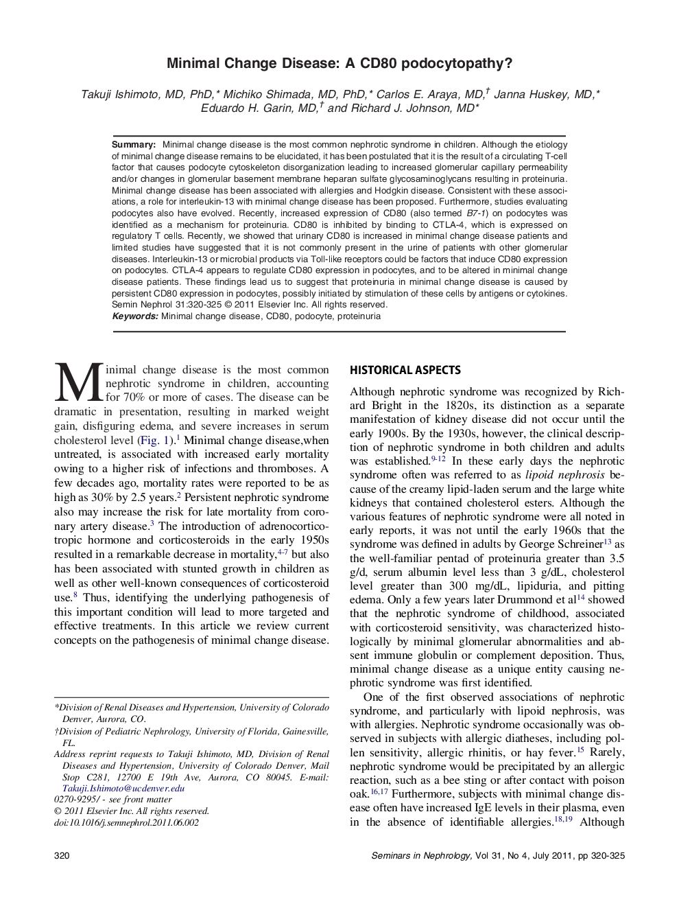 عکس صفحه اول مقاله: Minimal Change Disease: A CD80 podocytopathy? Minimal Change Disease: A CD80 podocytopathy?