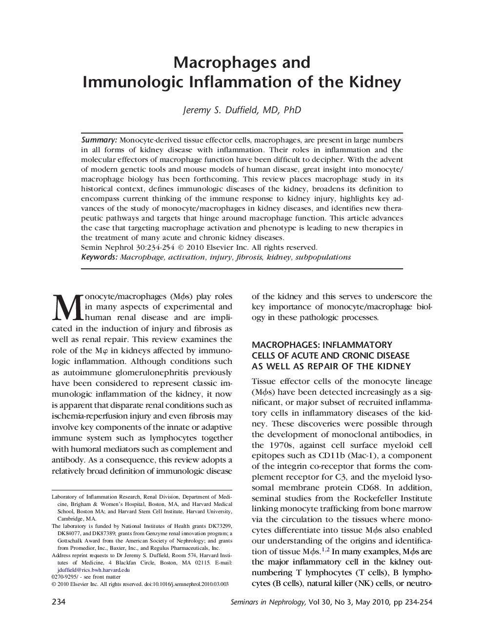 Macrophages and Immunologic Inflammation of the Kidney