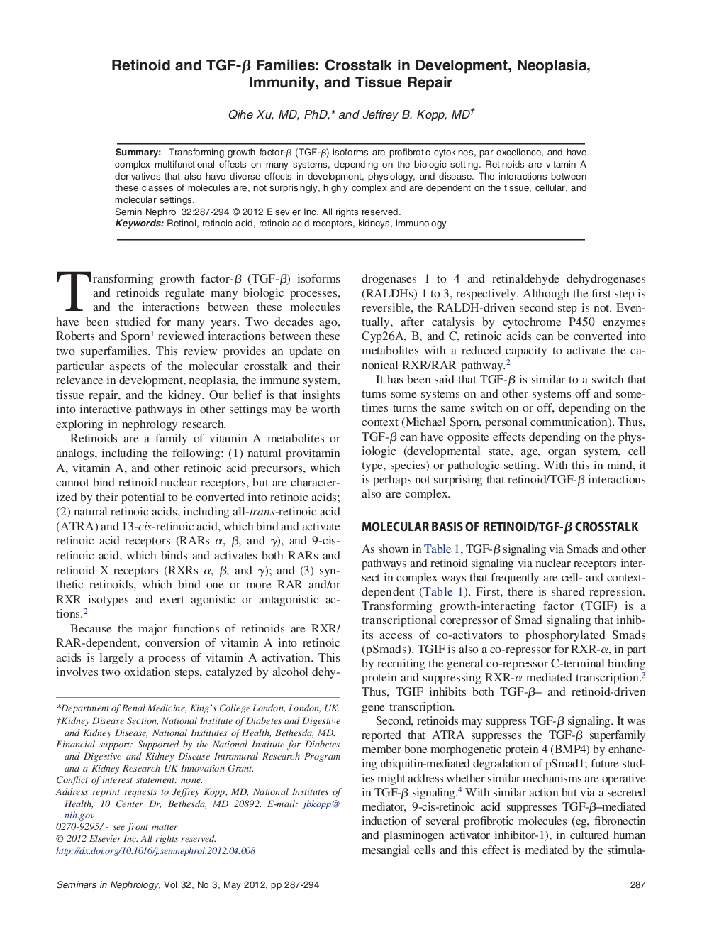 Retinoid and TGF-β Families: Crosstalk in Development, Neoplasia, Immunity, and Tissue Repair 