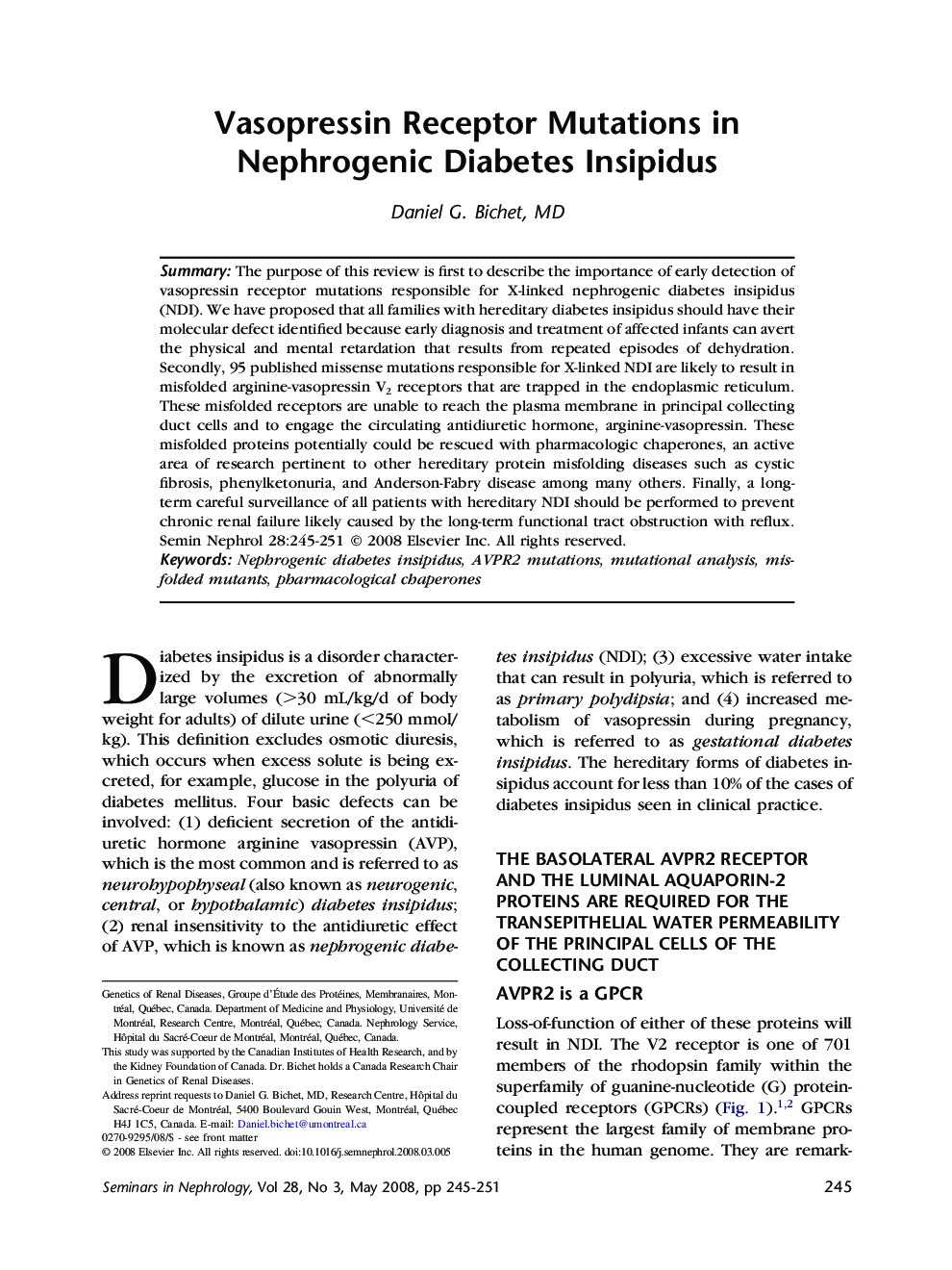 Vasopressin Receptor Mutations in Nephrogenic Diabetes Insipidus