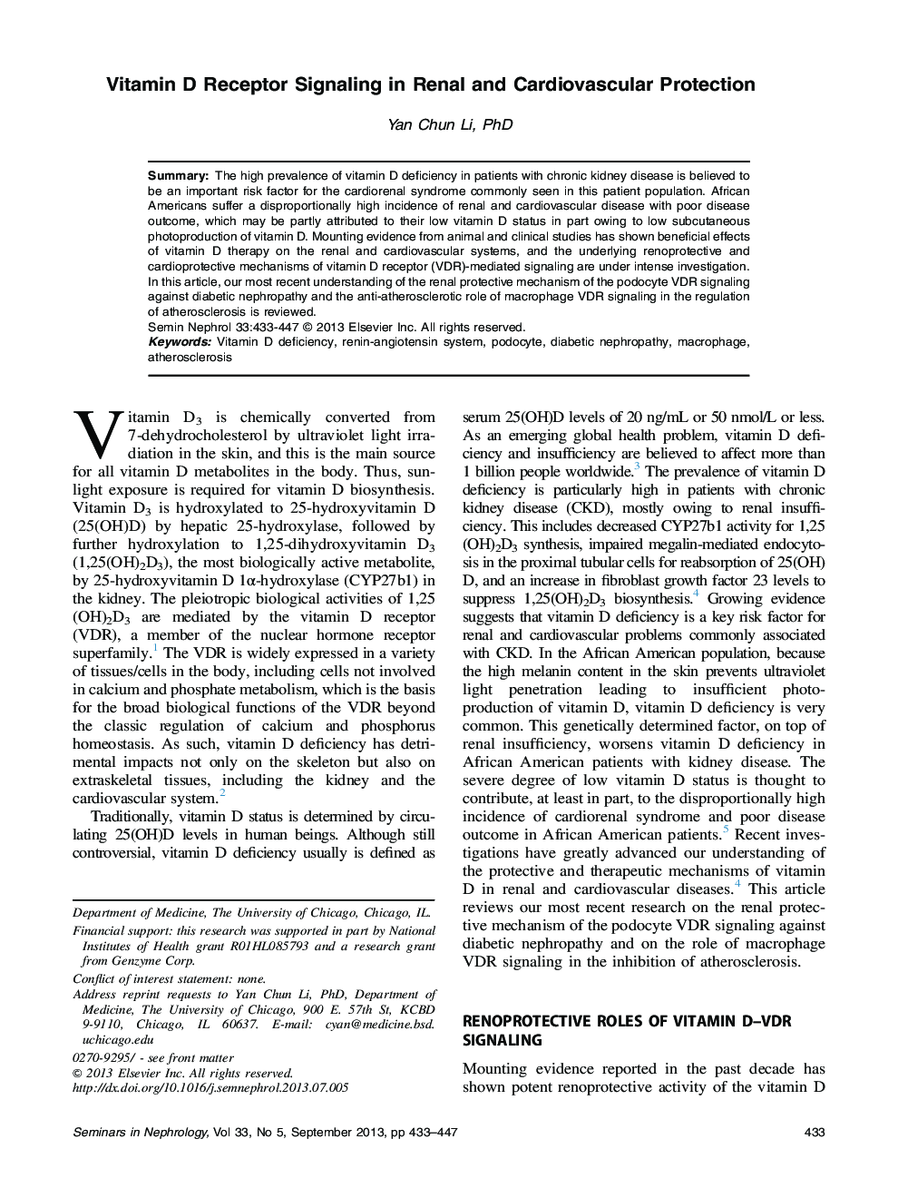 Vitamin D Receptor Signaling in Renal and Cardiovascular Protection 