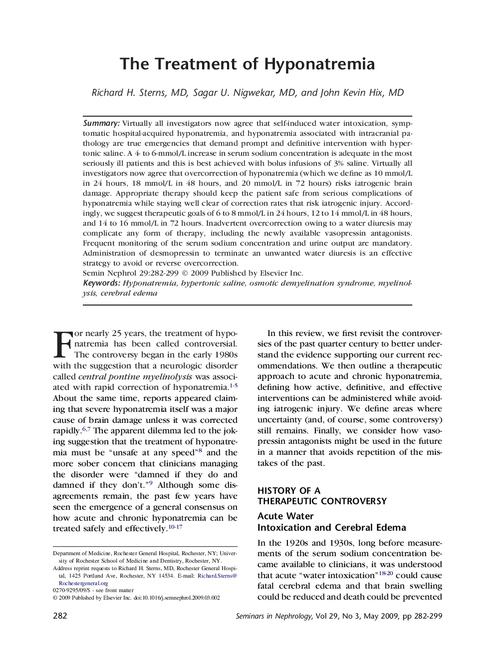 The Treatment of Hyponatremia