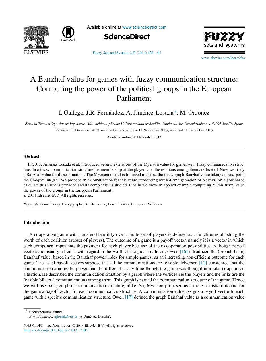 A Banzhaf value for games with fuzzy communication structure: Computing the power of the political groups in the European Parliament