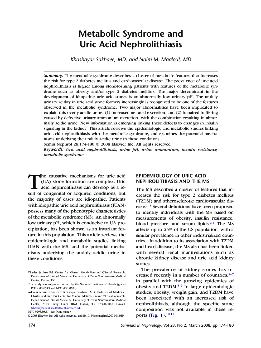 Metabolic Syndrome and Uric Acid Nephrolithiasis 