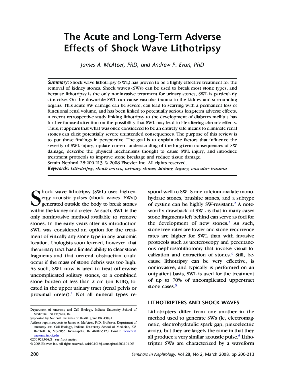 The Acute and Long-Term Adverse Effects of Shock Wave Lithotripsy 