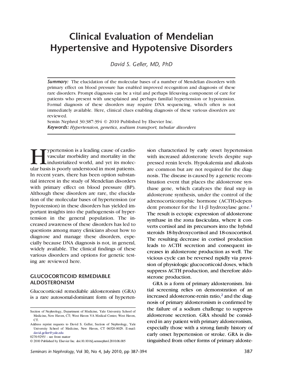 Clinical Evaluation of Mendelian Hypertensive and Hypotensive Disorders