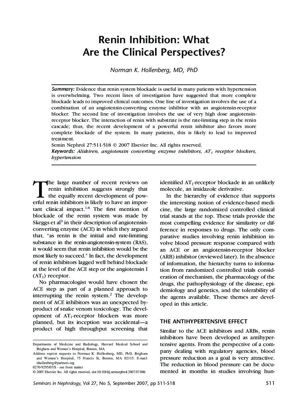 Renin Inhibition: What Are the Clinical Perspectives?