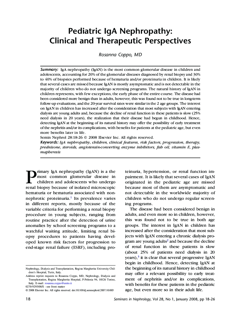 Pediatric IgA Nephropathy: Clinical and Therapeutic Perspectives